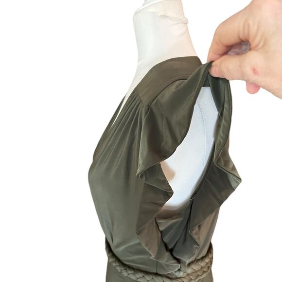 NEW MISA Los Angeles Dress Maxi Green Knit Braided Belt Wrap Belt V-Neck M - Picture 7 of 15